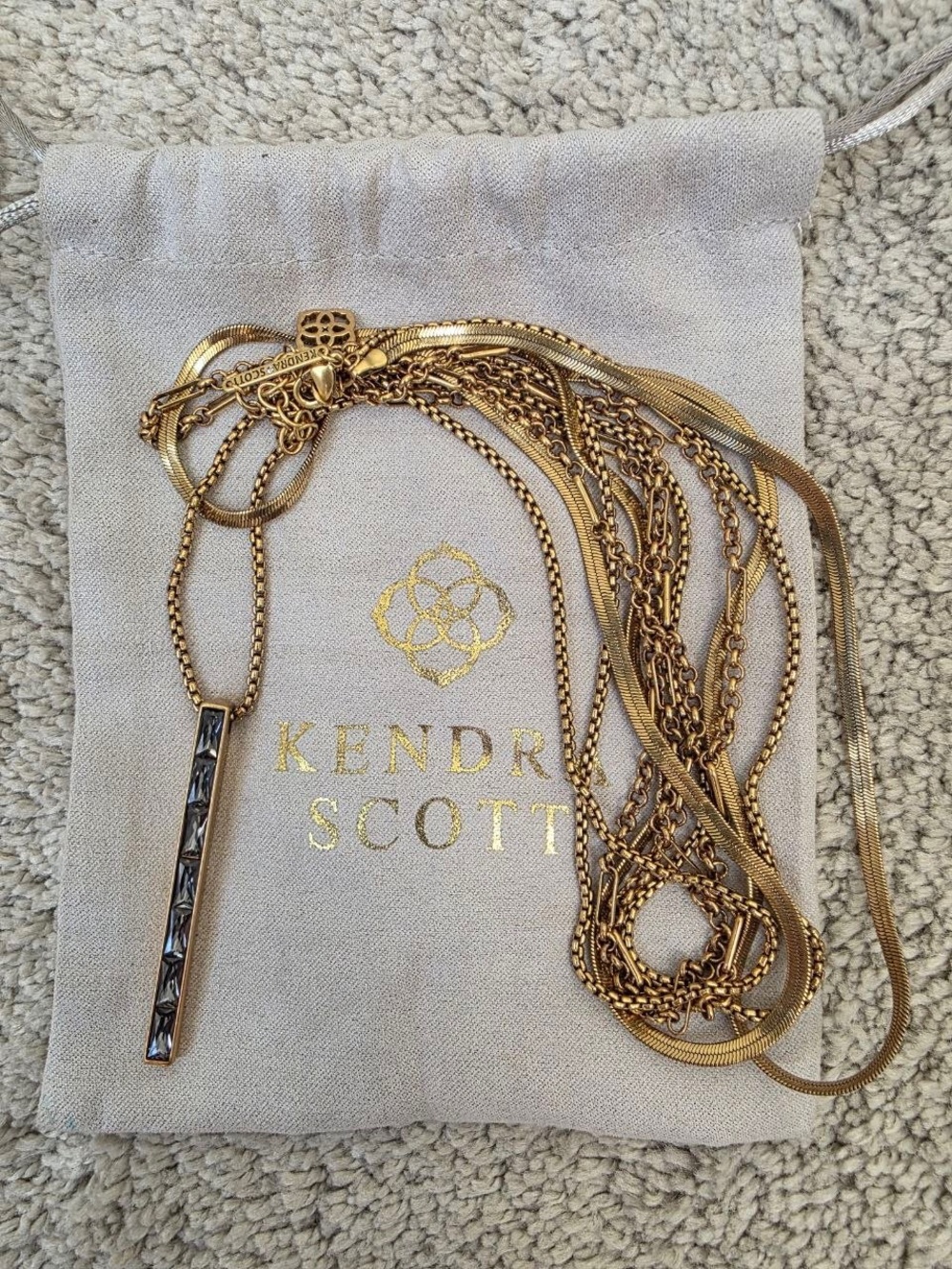 Kendra Scott Gold Tone Multi Strand Layered Crystal Bar Pendant Necklace